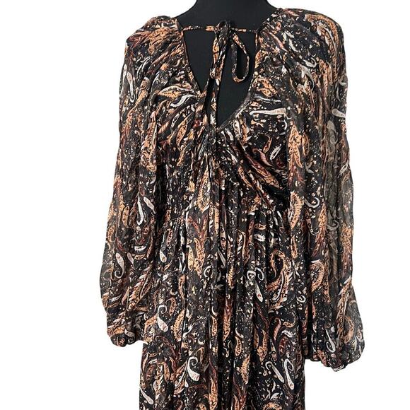 Miss Me Womens Boho Chiffon Paisley Printed Mini Dress Brown Size Medium - Picture 3 of 6